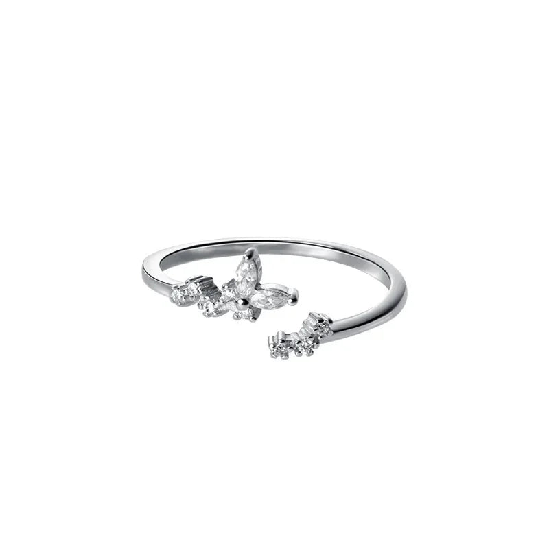 925 Sterling Silver Leaves Plant Adjustable Ring