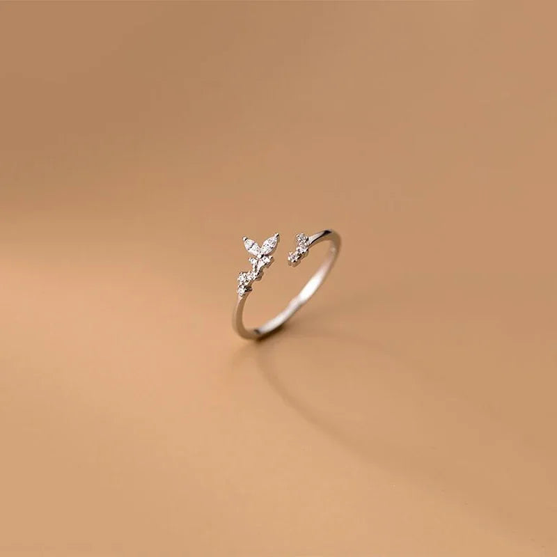 925 Sterling Silver Leaves Plant Adjustable Ring