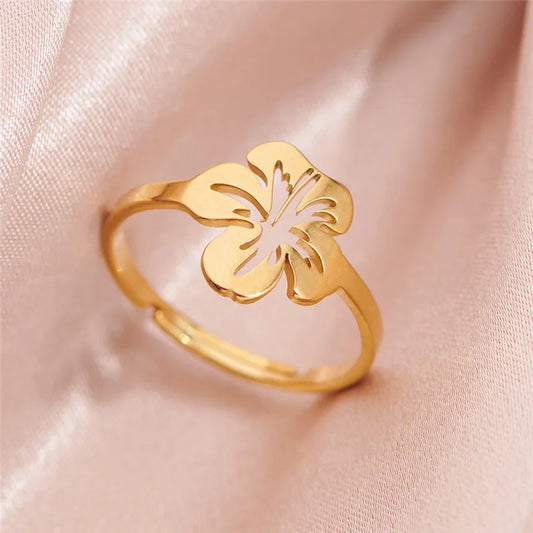 Exquisite Stainless Steel Lily Flower Adjustable Opening Rings