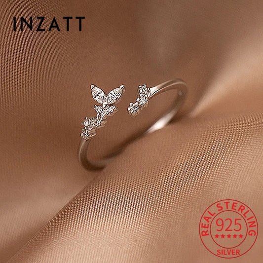 925 Sterling Silver Leaves Plant Adjustable Ring