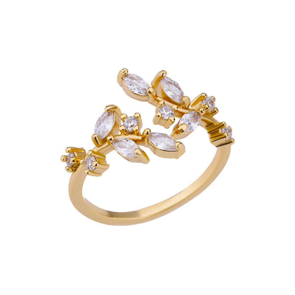 Zircon Tree Branch Leaf Rings