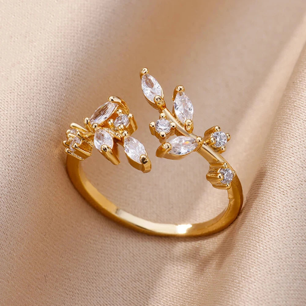 Zircon Tree Branch Leaf Rings