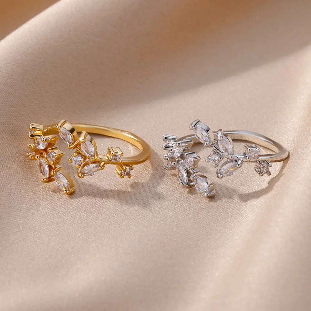 Zircon Tree Branch Leaf Rings